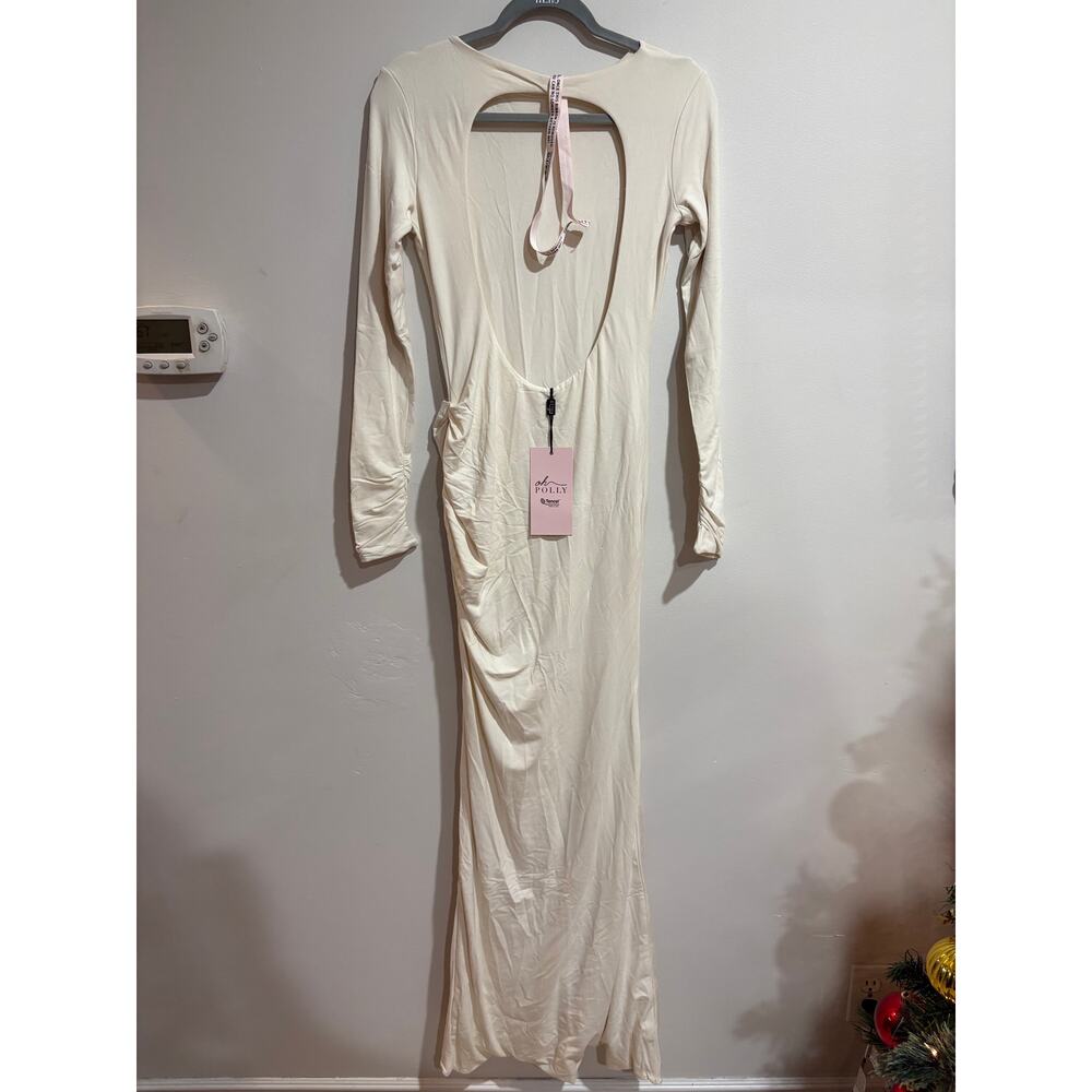 NWT Oh Polly Regine Modal Ruched Backless Maxi Dress Ivory Women's Size Medium - Picture 6 of 8